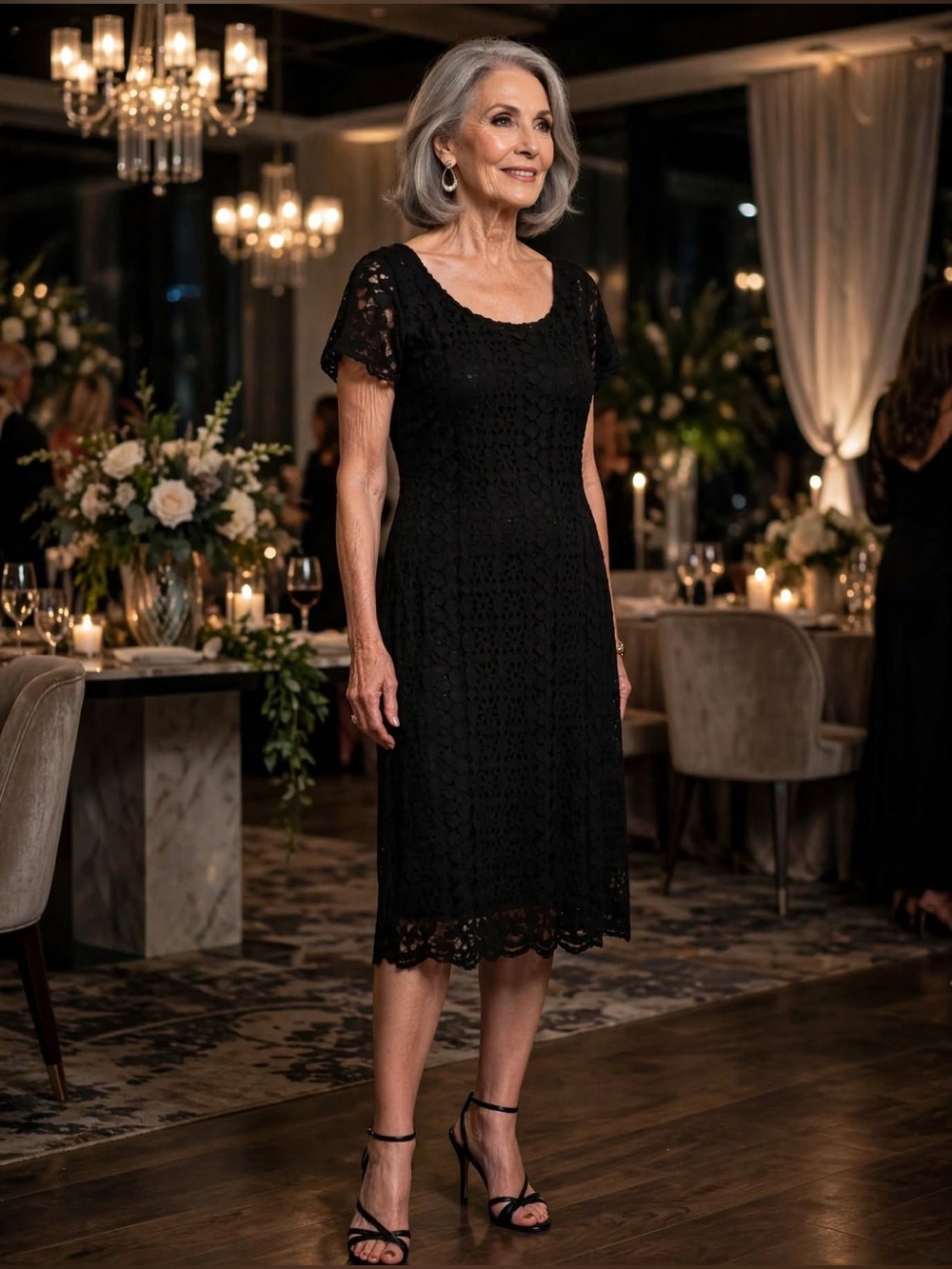 Ronni Nicole Black Crochet Scoop Neck Midi Dress